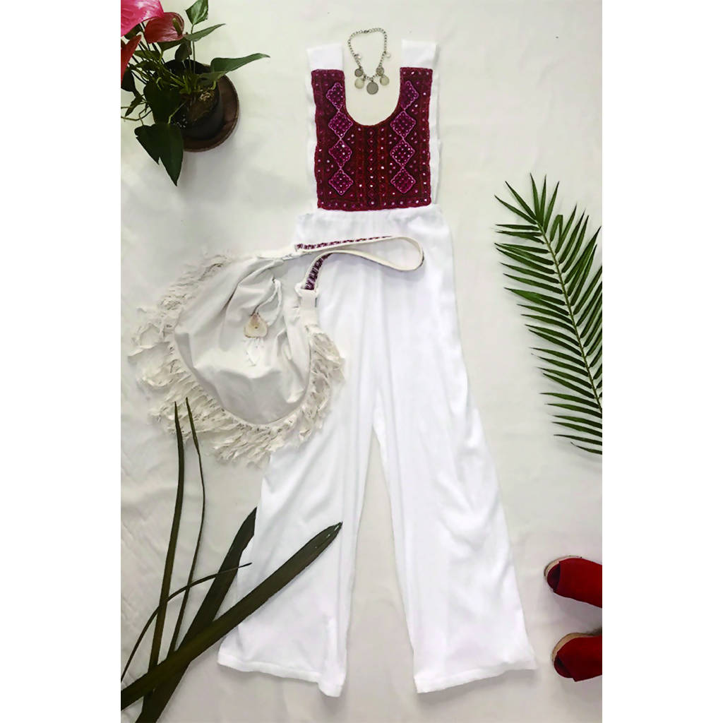 Vintage embroidery coverall Blue SEPLÚMO