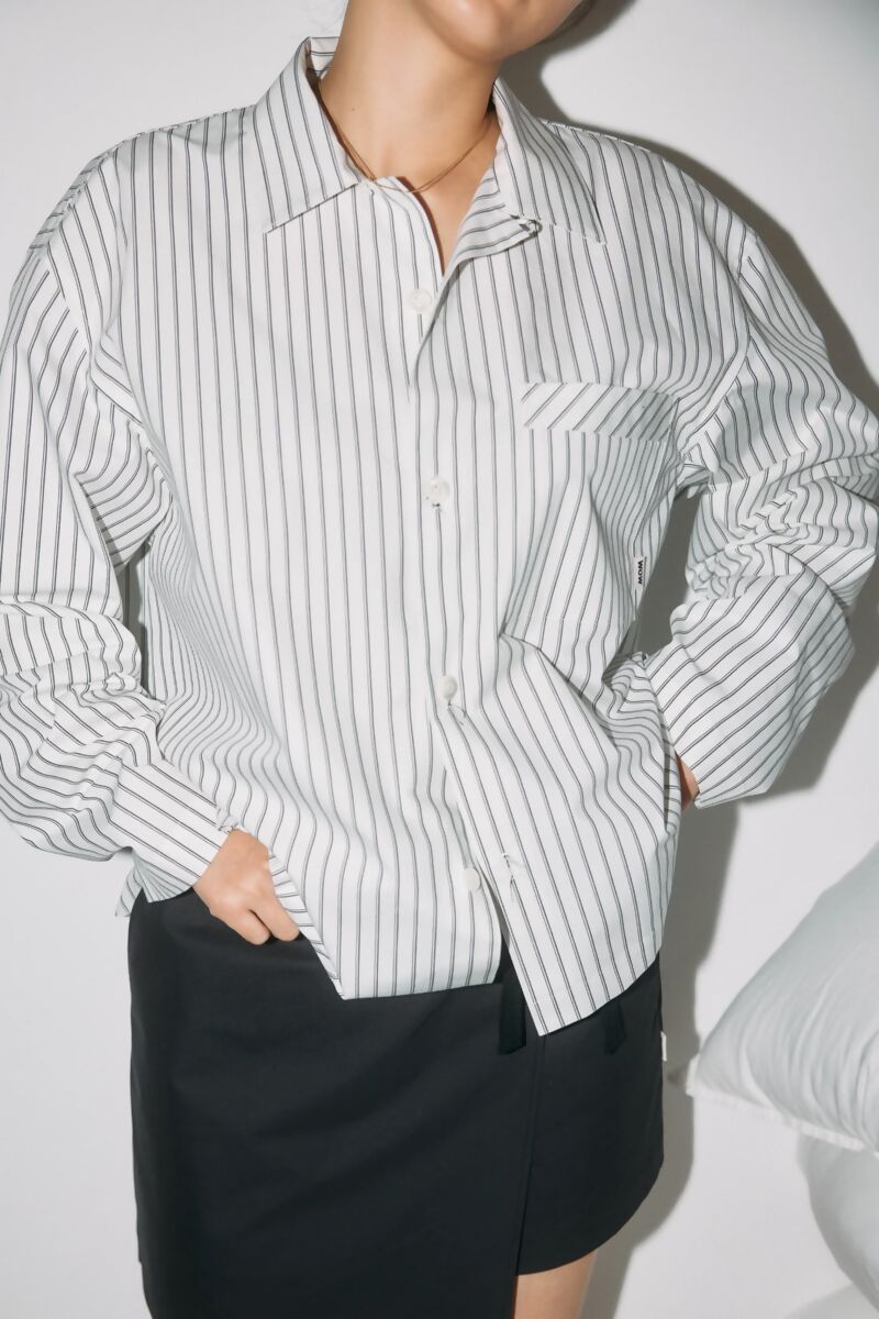 Long Sleeve Silk Shirt 【White stripe】