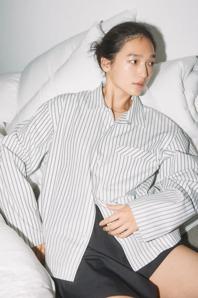 Long Sleeve Silk Shirt 【Blue stripe】
