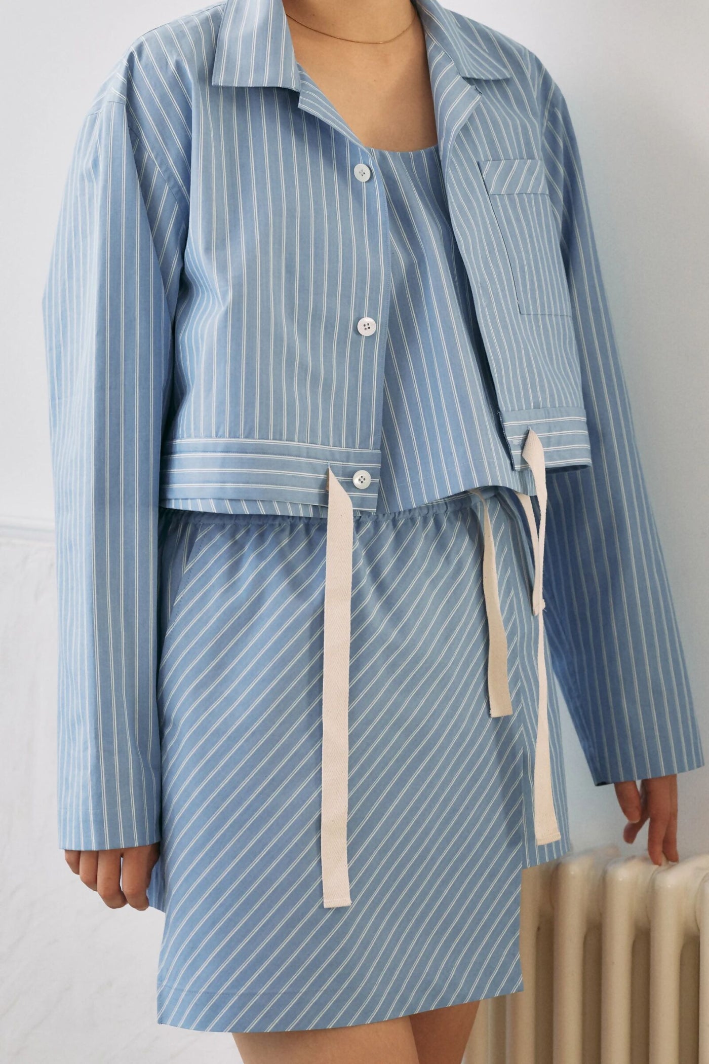Wrap Silk Shorts【Blue stripe】