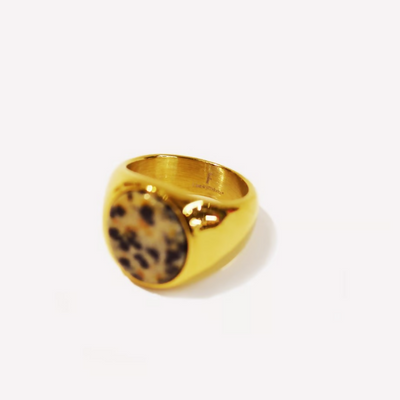 Stainless Stone Signet Ring GOLD