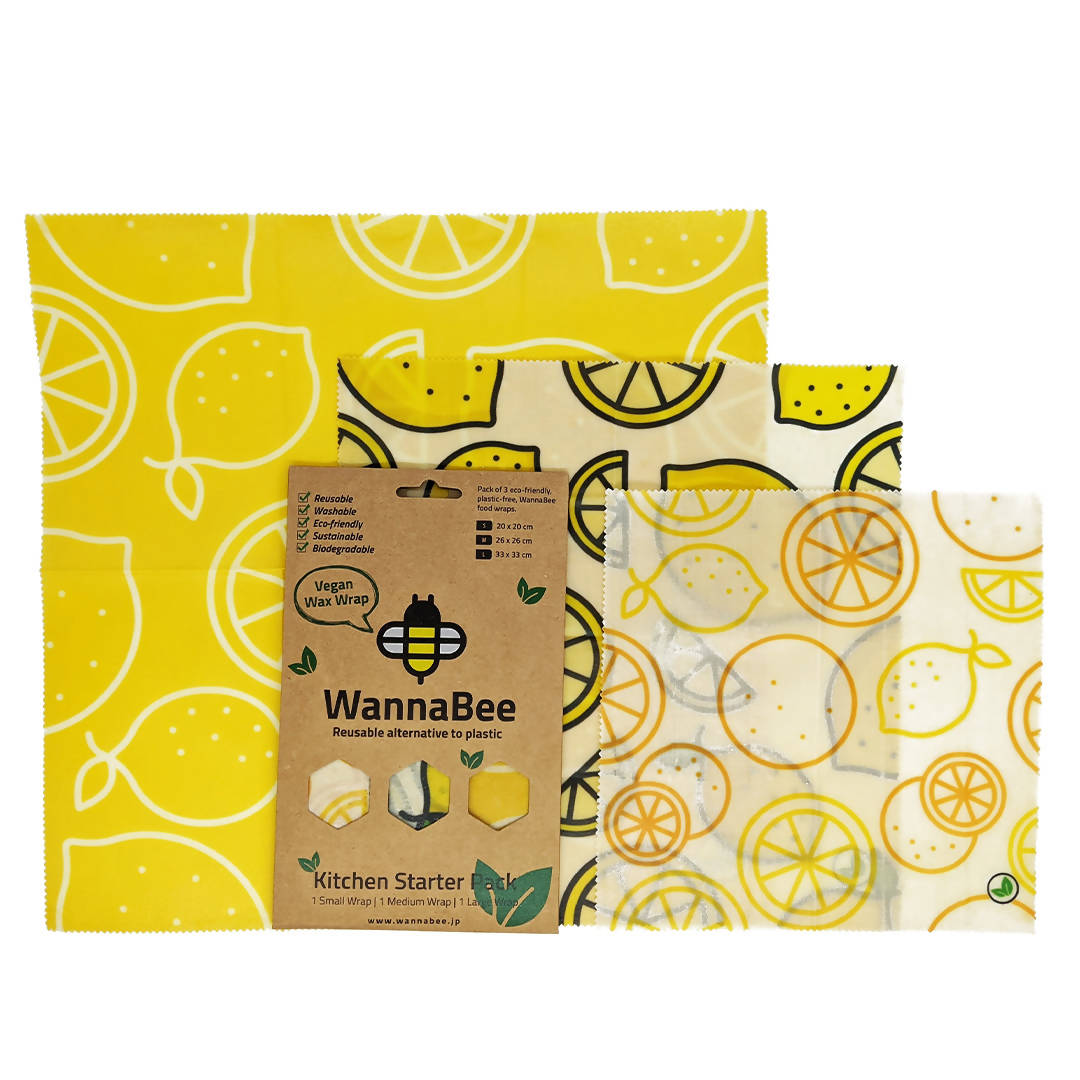 ヴィーガンラップ3枚セット（S・M・L）Lemon柄　暮らし　セレクトショップ　エシカル  オンライン ショップ 　買い物 　な商品　セプルモ　SEPLUMO　ファッション　ハンドメイド　ナチュラル　SDGS　サスティナブル   暮らし