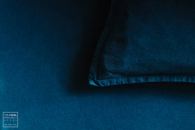 オーダーメイド ネパール草木染め　天然素材のベッドシート　Midnight Blue色