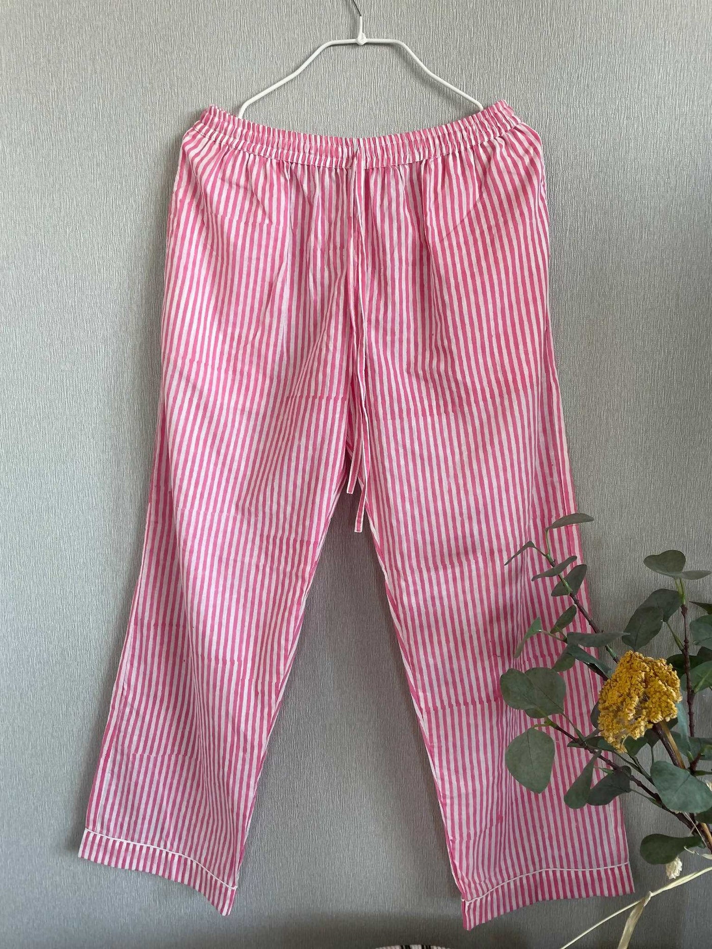 Original パジャマセット (Pink & Glay) ポーチ付き ( Flower& Stripe)